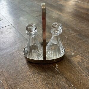 Oneida Sambonet Italy Silver-Plated Glass Oil and Vinegar Cruet Set with Caddy
